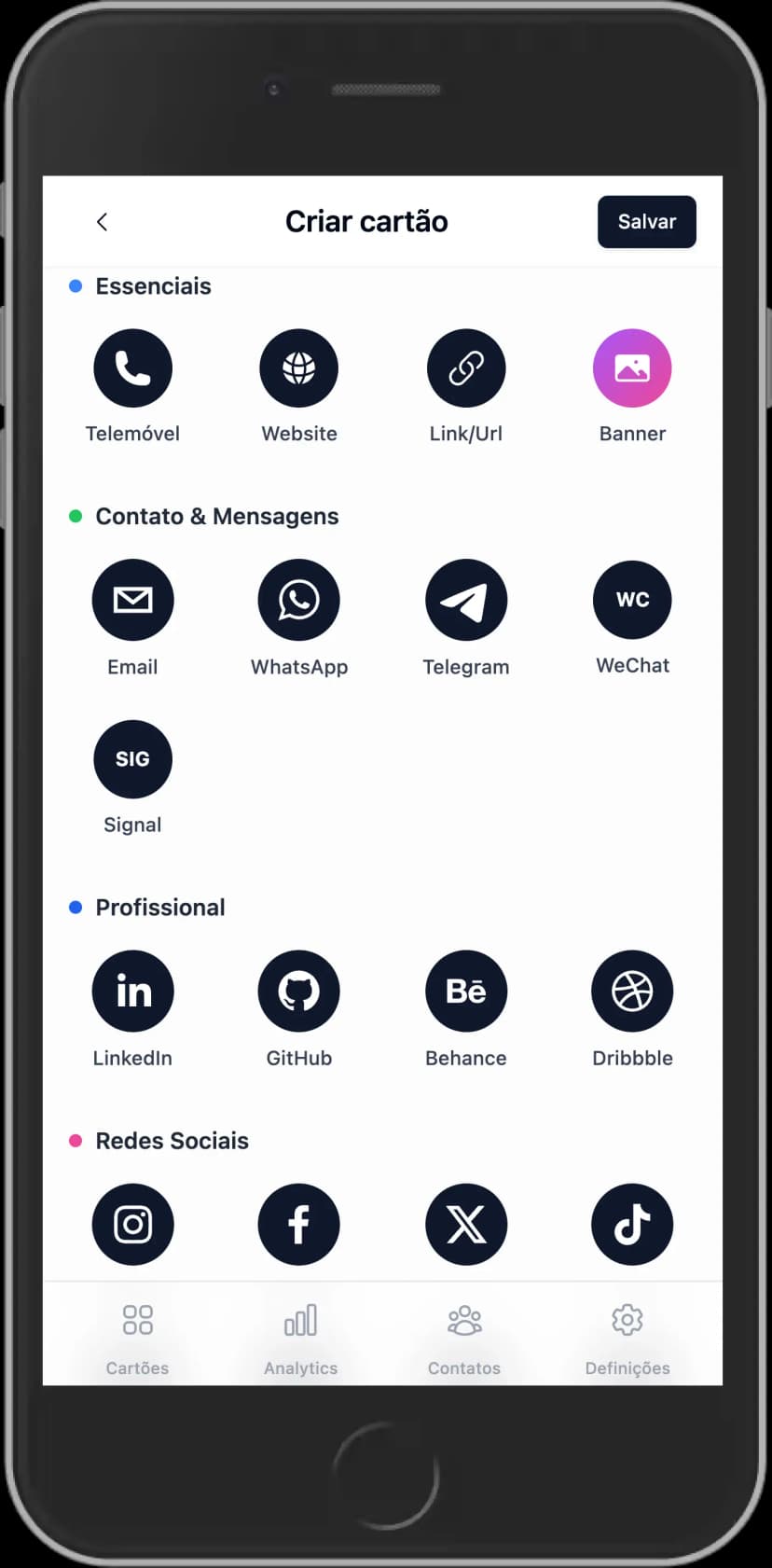 Cartão de visita digital Qlinq no telemóvel